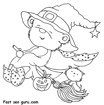 Print out Halloween teddy bear dressed Witch coloring page
